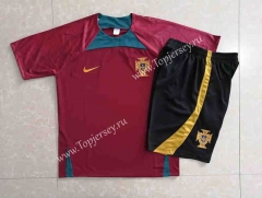 2022-2023 Portugal Maroon Short-Sleeved Thailand Soccer Tracksuit-815