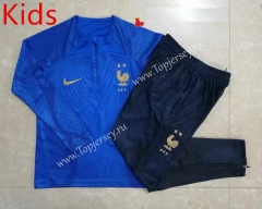 2022-2023 France Camouflage Blue Kids/Youth Soccer Tracksuit-815
