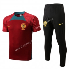 2022-2023 Portugal Maroon Short-Sleeved Thailand Soccer Tracksuit-815