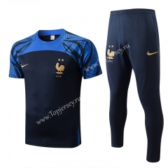 2022-2023 France Royal Blue Short-Sleeved Thailand Soccer Tracksuit-815