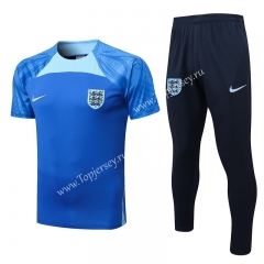 2022-2023 England Camouflage Blue Short-sleeved Thailand Soccer Tracksuit-815
