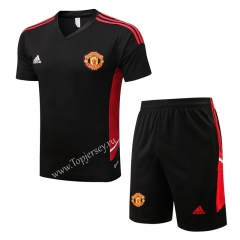 2022-2023 Manchester United Black Short-sleeve Thailand Soccer Tracksuit-815