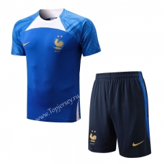 2022-2023 France Camouflage Blue Short-Sleeved Thailand Soccer Tracksuit-815