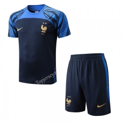 2022-2023 France Royal Blue Short-Sleeved Thailand Soccer Tracksuit-815