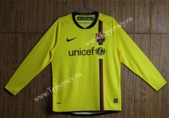 Retro Version 08-09 Barcelona Away Yellow LS Thailand Soccer Jersey AAA-SL