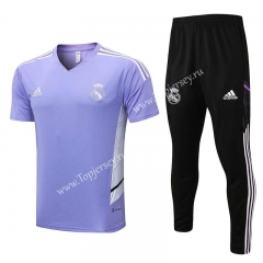 2022-2023 Real Madrid Light Purple Short-Sleeve Thailand Soccer Tracksuit-815
