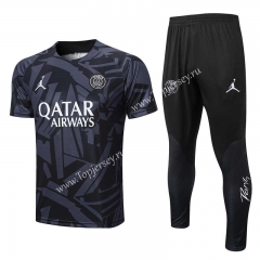 2022-2023 Paris SG Dark Gray Short-sleeved Thailand Soccer Tracksuit -815