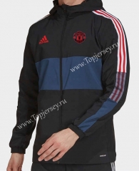 Manchester United Black&Blue Trench Coats With Hat-DD1