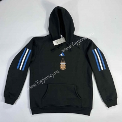 (3 Stars) Argentina Black Thailand Soccer Tracksuit Top With Hat-GDP