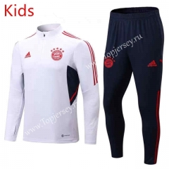 2022-2023 Bayern München White Kids/Youth Soccer Tracksuit-411
