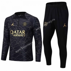 2023-2024 Paris SG Black&Gold Thailand Soccer Tracksuit -411