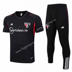 2023-2024 Sao Paulo Futebol Clube Black Short Sleeve Thailand Soccer Tracksuit-815