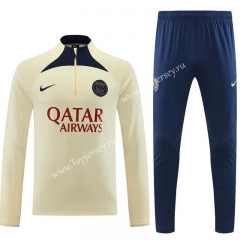 2023-2024 Paris SG Light Yellow Thailand Soccer Tracksuit -7411
