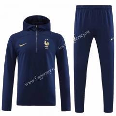 2023-2024 France Royal Blue Thailand Soccer Tracksuit With Hat-7411