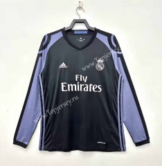 Retro Version 17-18 Real Madrid 2nd Away Blue&Black LS Thailand Soccer Jersey AAA-811