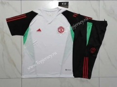 2023-2024 Manchester United White Short-sleeve Thailand Soccer Tracksuit-815