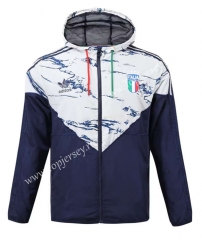 2023-2024 Italy Royal Blue&White Thailand Trench Coats With Hat-518