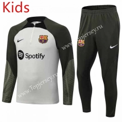 2023-2024 Barcelona Light Gray Kid-Youth Soccer Tracksuit -411