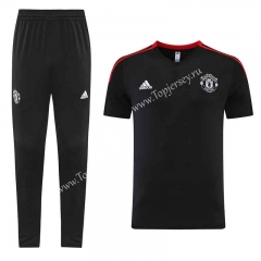 2023-2024 Manchester United Black Short-sleeve Thailand Soccer Tracksuit-LH