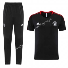 2023-2024 Manchester United Black Short-sleeve Thailand Soccer Tracksuit-LH