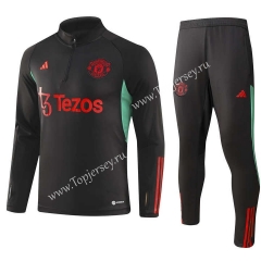 2023-2024 Manchester United Black Thailand Soccer Tracksuit-GDP