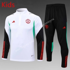 2023-2024 Manchester United White Kids/Youth Soccer Tracksuit-815