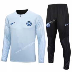 2023-2024 Inter Milan Light Gray Thailand Soccer Tracksuit-815