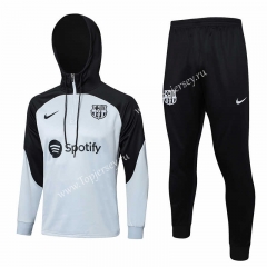 2023-2024 Barcelona Light Gray Thailand Soccer Tracksuit With Hat-815