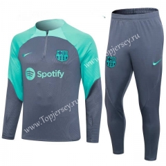 2023-2024 Barcelona Light Gray Kid-Youth Soccer Tracksuit -411