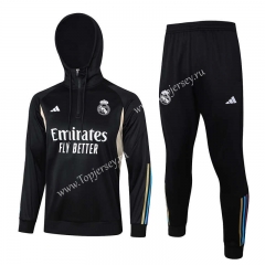 2023-2024 Real Madrid Black Thailand Soccer Tracksuit With Hat-815