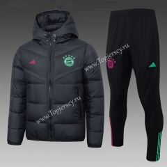 2023-2024 Bayern München Black Thailand Soccer Cotton Coat Uniform With Hat-815