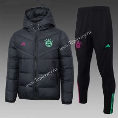2023-2024 Bayern München Black Thailand Soccer Cotton Coat Uniform With Hat-815