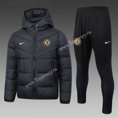 2023-2024 Chelsea Black Thailand Soccer Cotton Coat Uniform With Hat-815