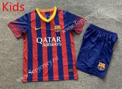 Retro Version 13-14 Barcelona Home Red&Blue Kid/Youth Soccer Uniform-7809