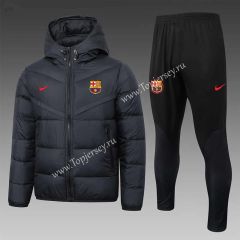 2023-2024 Barcelona Black Thailand Soccer Cotton Coat Uniform With Hat-815