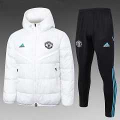 2023-2024 Manchester United White Thailand Soccer Cotton Coat Uniform With Hat-815