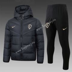 2023-2024 Corinthians Black Thailand Soccer Cotton Coat Uniform With Hat-815