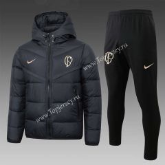 2023-2024 Corinthians Black Thailand Soccer Cotton Coat Uniform With Hat-815