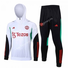2023-2024 Manchester United White Thailand Soccer Tracksuit With Hat-815