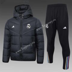 2023-2024 Real Madrid Black Thailand Soccer Cotton Coat Uniform With Hat-815