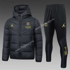 2023-2024 Jordan Paris SG Black Thailand Soccer Cotton Coat Uniform With Hat-815