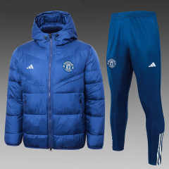 2023-2024 Manchester United Camouflage Blue Thailand Soccer Cotton Coat Uniform With Hat-815