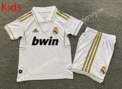 Retro Version 11-12 Real Madrid Home White Kids/Youth Soccer Uniform-7809