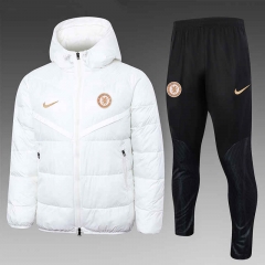 2023-2024 Chelsea White Thailand Soccer Cotton Coat Uniform With Hat-815