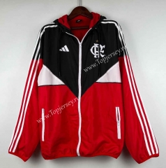 (S-3XL) 2024-2025 Flamengo Red&Black Thailand Trench Coats With Hat-0255