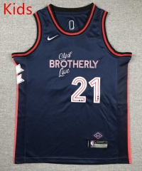 2024 City Edition Philadelphia 76ers Dark Blue #21 Kids NBA Jersey-1380