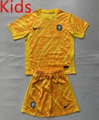 2024-2025 Netherlands Goalkeeper Yellow Kids/Youth Soccer Uniform-AY