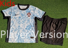 Player Version 2024-2025 Portugal Away White&Blue Kids/Youth Soccer Uniform-9926