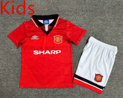 Retro Version 94-96 Manchester United Home Red Kids/Youth Soccer Uniform-7809