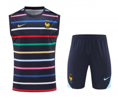 2024-2025 France Royal Blue Strip Thailand Soccer Vest Uniform-418